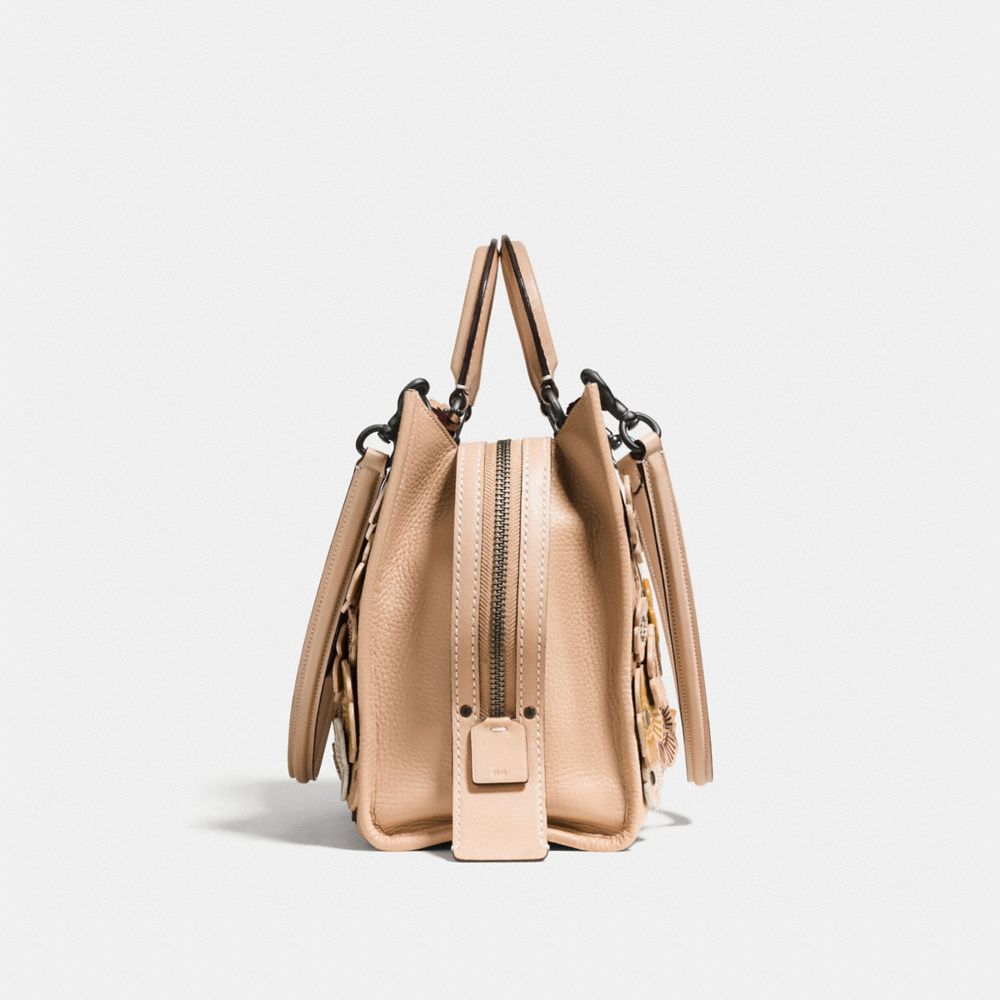 COACH®,ROGUE WITH TEA ROSE,Leather,Large,Black Copper/Beechwood,Angle View