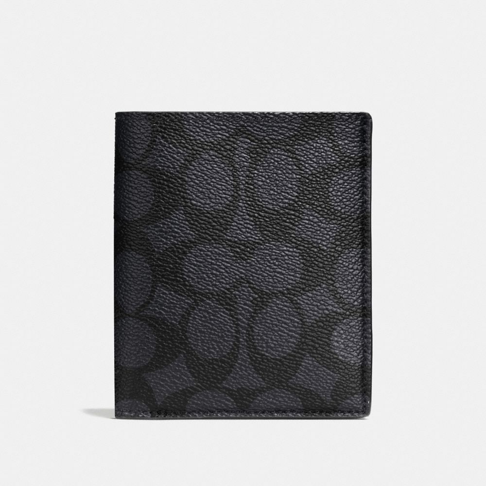 COACH®,SLIM COIN WALLET IN SIGNATURE CANVAS,Signature Coated Canvas,Charcoal,Front View