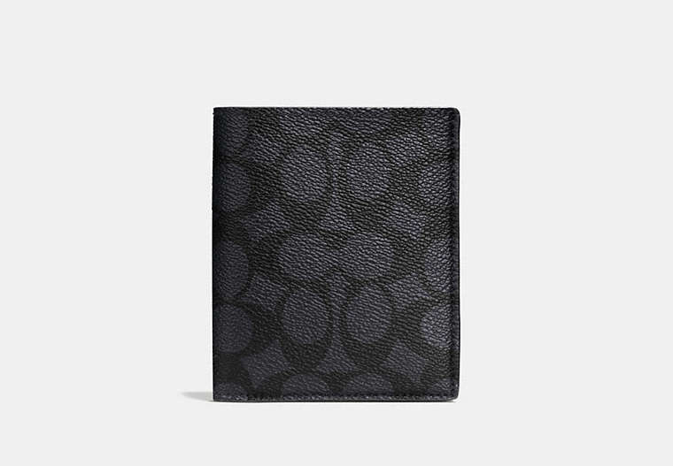 COACH®,SLIM COIN WALLET IN SIGNATURE CANVAS,Signature Coated Canvas,Charcoal,Front View