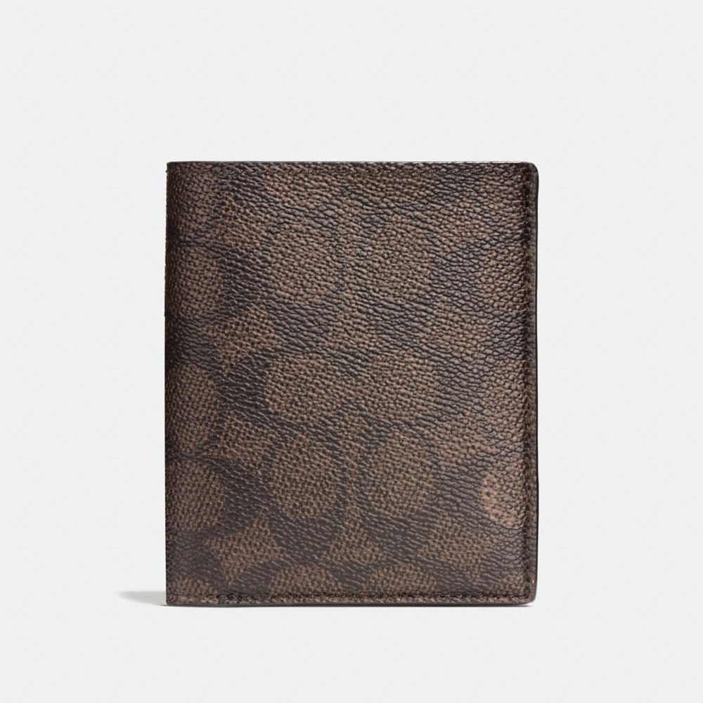 COACH®,SLIM COIN WALLET IN SIGNATURE CANVAS,Signature Coated Canvas,Mahogany brown,Front View