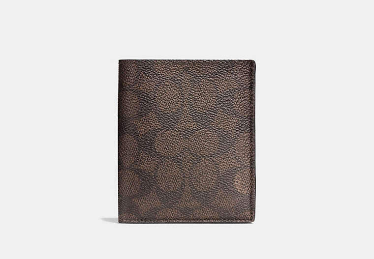 COACH®,SLIM COIN WALLET IN SIGNATURE CANVAS,Signature Coated Canvas,Mahogany brown,Front View