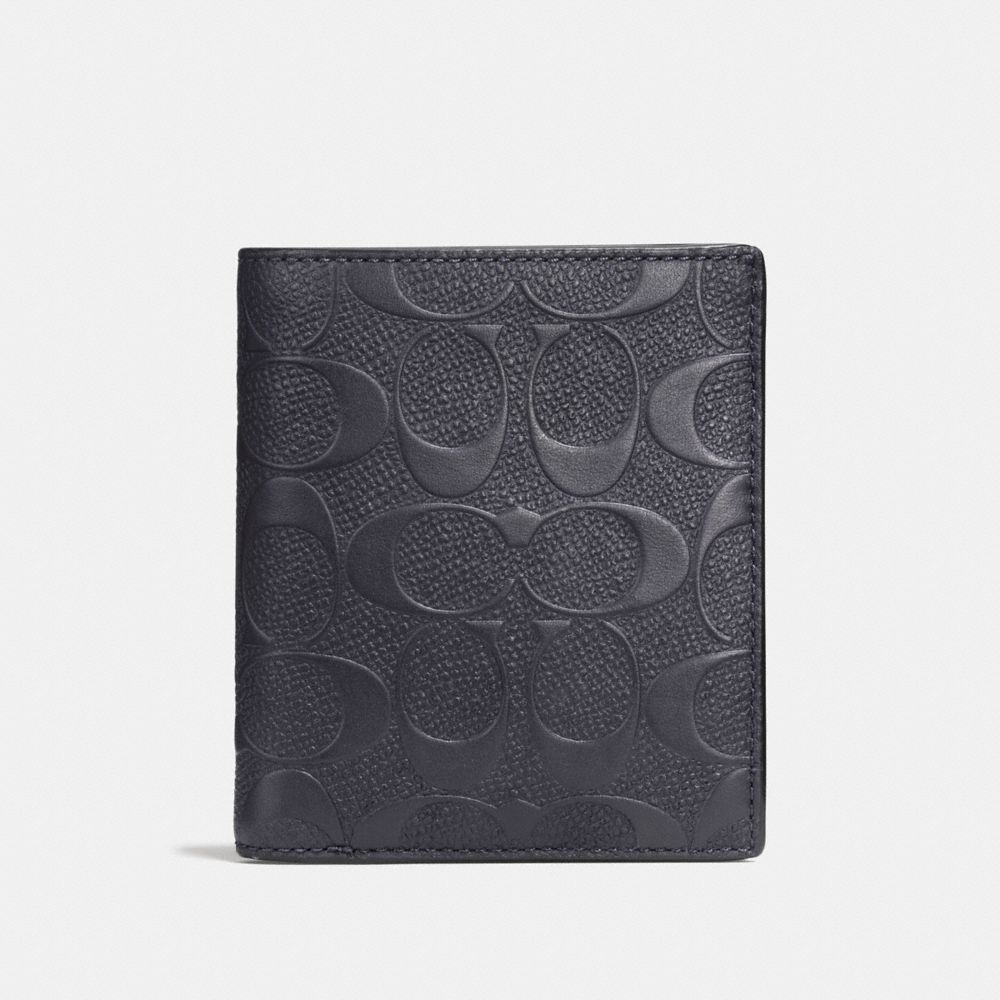 Mitternachtsblau Slim Coin Wallet In Signature Crossgrain Leather