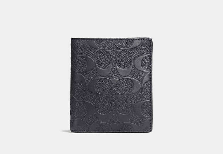COACH®,SLIM COIN WALLET IN SIGNATURE LEATHER,Leather,Midnight,Front View image number 0