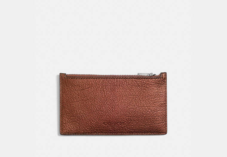 COACH®,ZIP CARD CASE,Leather,Rust Metallic,Front View