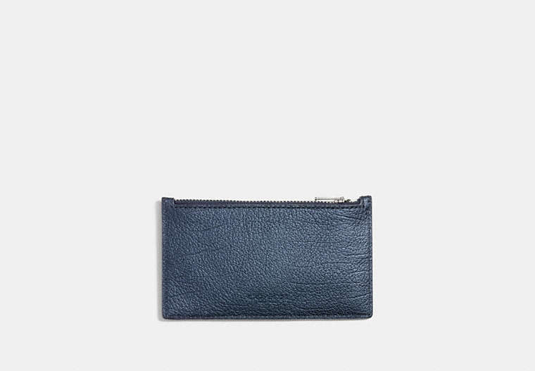 COACH®,ZIP CARD CASE,Leather,Blue Metallic,Front View