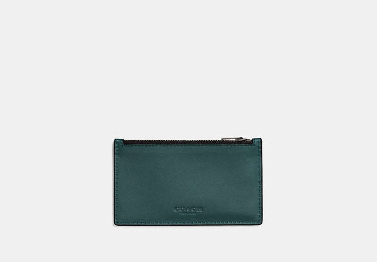 COACH®,ZIP CARD CASE,Leather,Forest,Front View