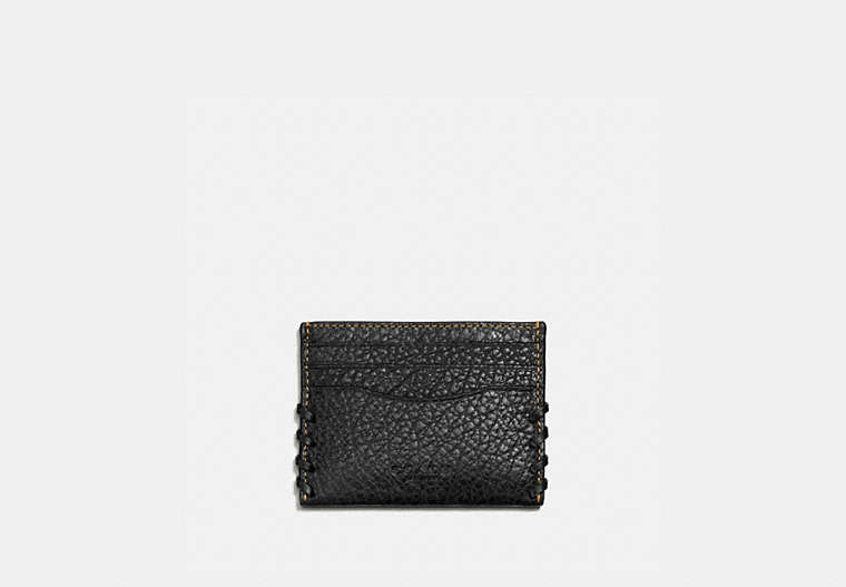 COACH®,RIP AND REPAIR CARD CASE,Leather,Black,Front View