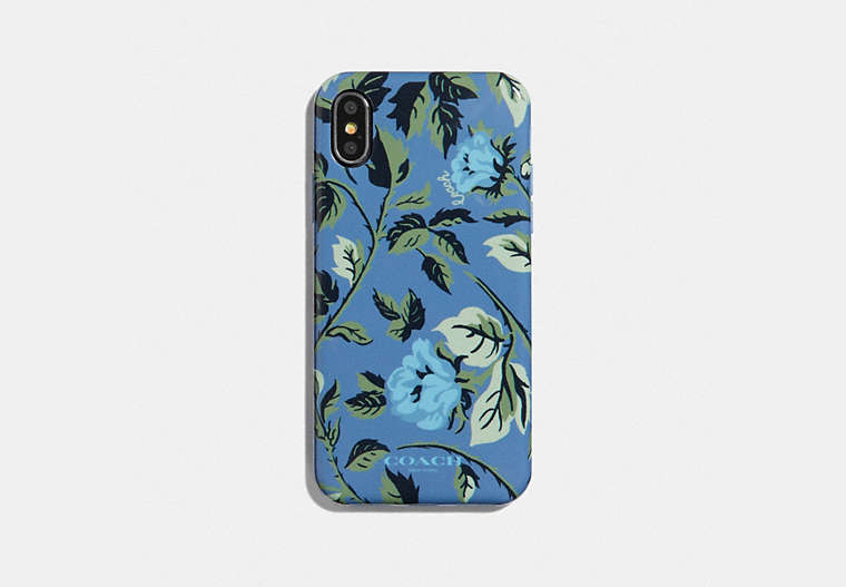 COACH®,IPHONE X/XS CASE WITH SLEEPING ROSE PRINT,Leather,Blue/Multi,Front View