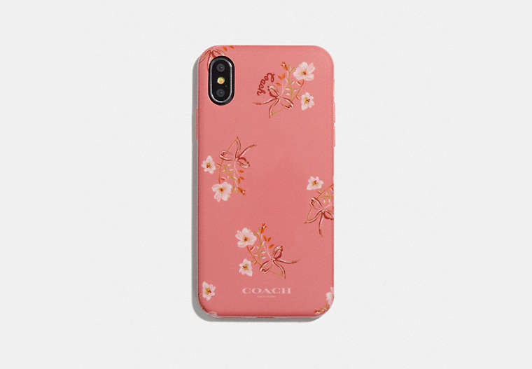 COACH®,IPHONE X/XS CASE WITH FLORAL BOW PRINT,Leather,CORAL MULTI,Front View