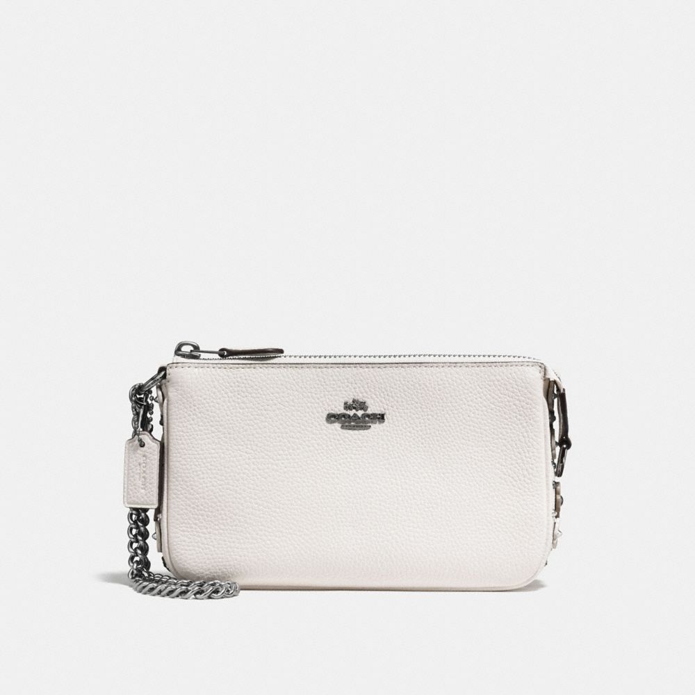 COACH®,NOLITA WRISTLET 19 WITH TEA ROSE DETAIL,Leather,Chalk/Dark Gunmetal,Front View