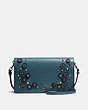 COACH®,FOLDOVER CROSSBODY CLUTCH WITH WILLOW FLORAL DETAIL,Leather,Mini,Dark Gunmetal/Mineral,Front View