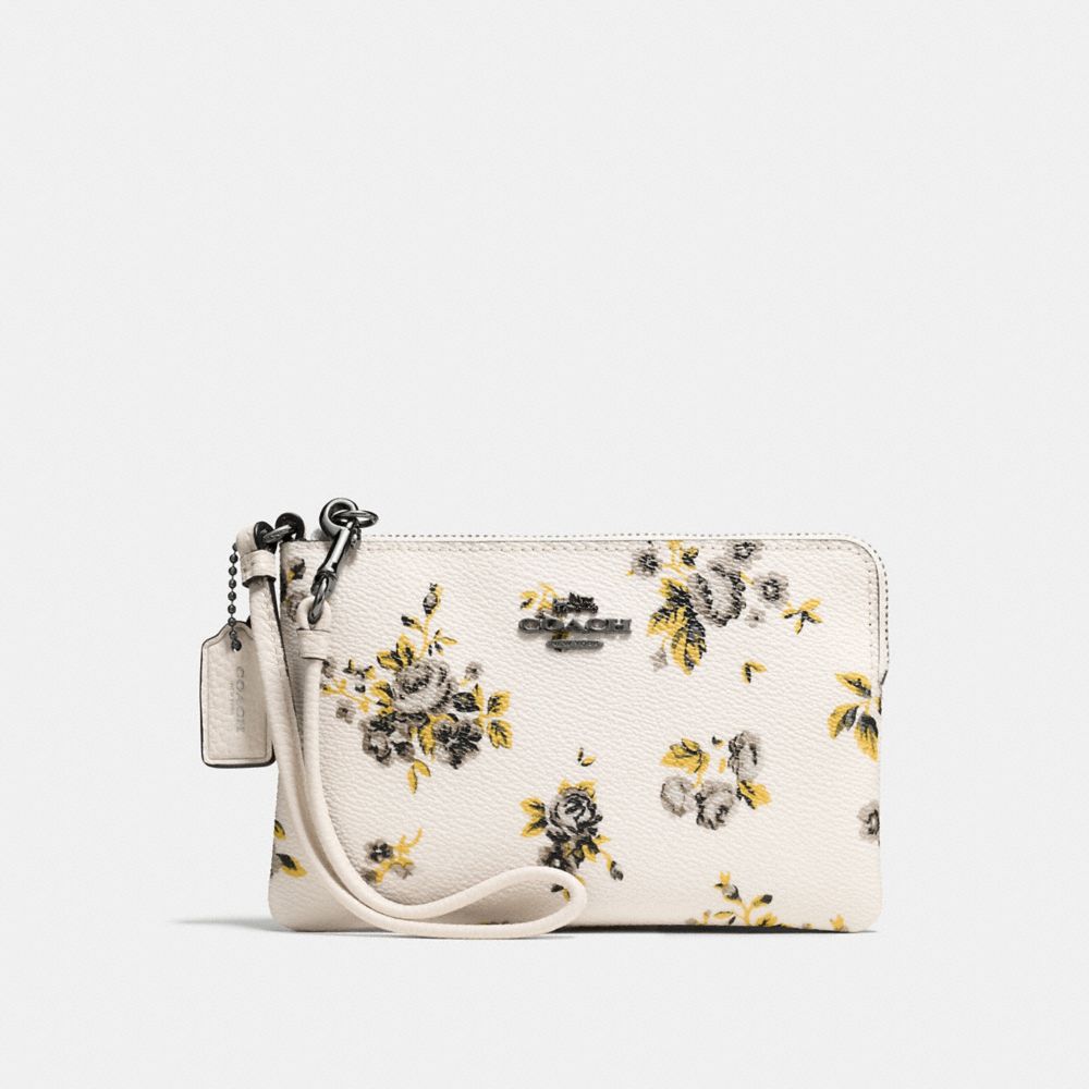 COACH®,SMALL WRISTLET WITH PRAIRIE PRINT,pvc,Dark Gunmetal/Prairie Print Chalk,Front View