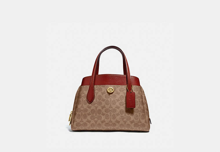 COACH®,LORA CARRYALL 30 IN SIGNATURE CANVAS,Coated Canvas,Medium,Brass/Tan/Rust,Front View