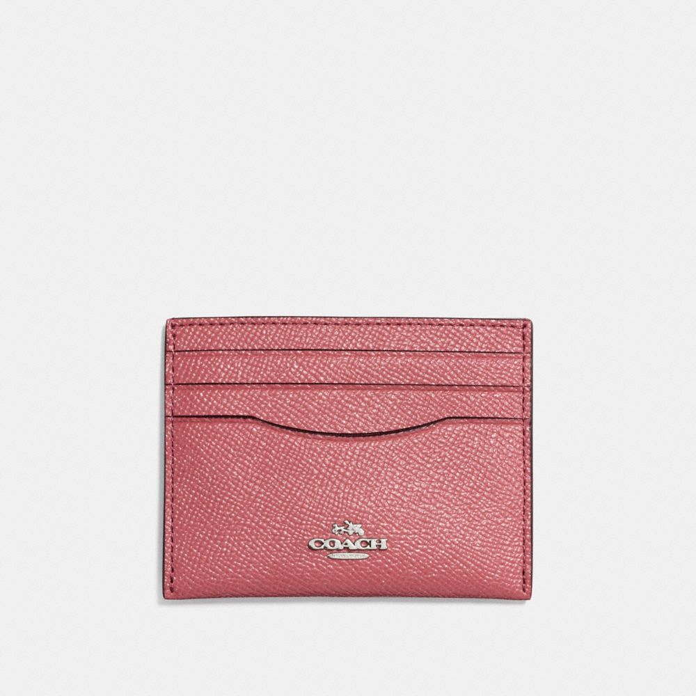 COACH®,CARD CASE,Leather,Silver/Glitter Rose,Front View