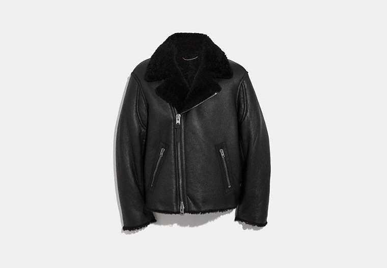 COACH®,SHEARLING MOTO JACKET,Leather,Black,Front View