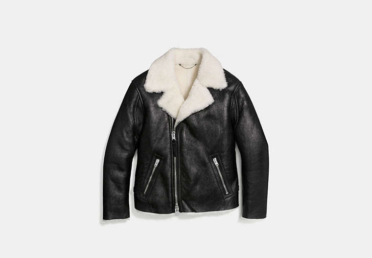 COACH®,SHEARLING MOTO JACKET,Leather,Black Antique White,Front View
