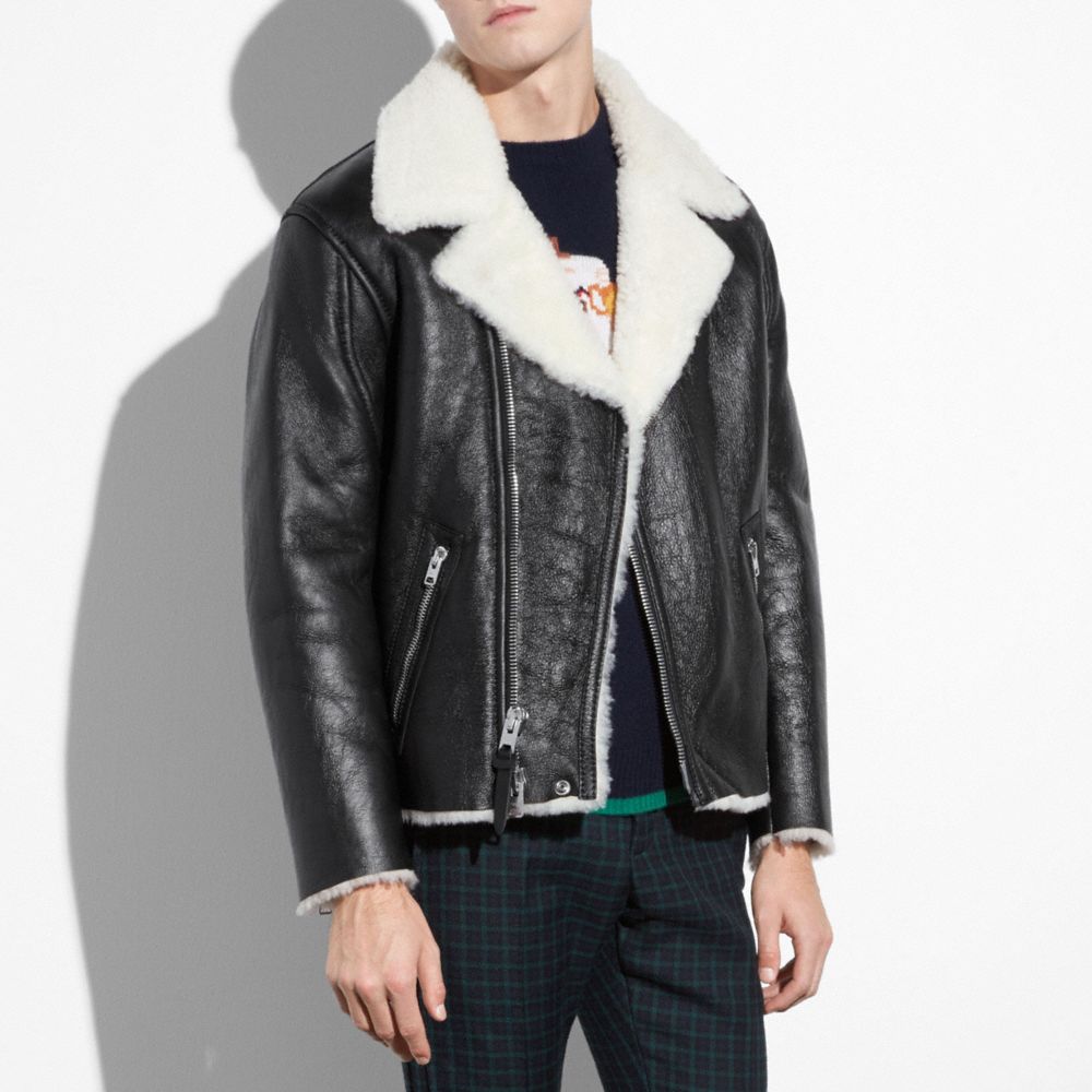 Coach shearling sale moto jacket