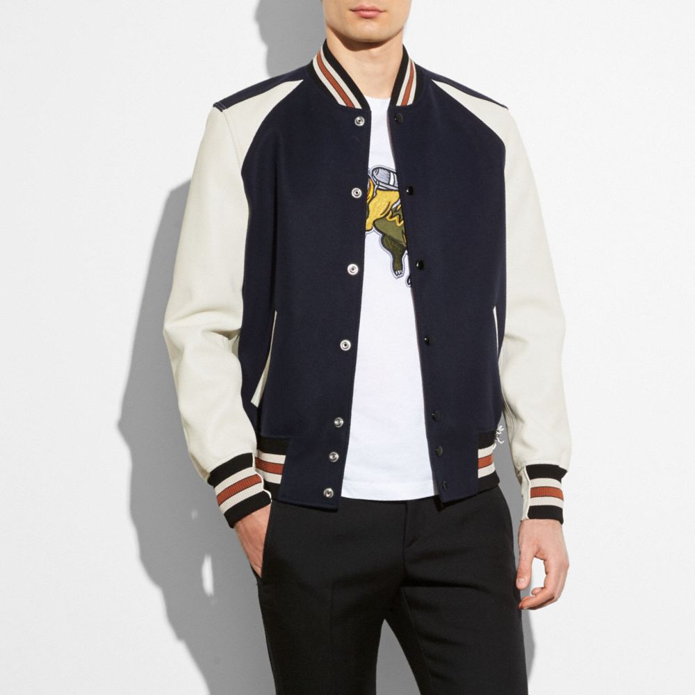 COACH®,VARSITY JACKET,Mixed Material,NAVY/CHALK,Scale View