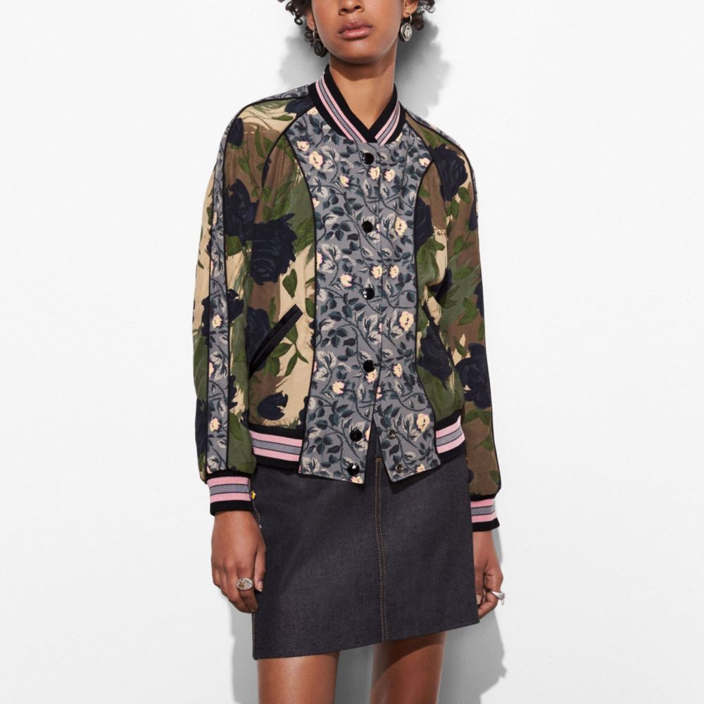 COACH®,REVERSIBLE SATIN JACKET,Other,BLACK/MULTI,Front View