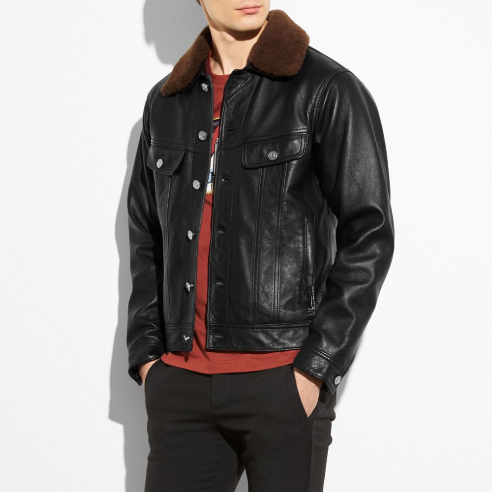 COACH®,TRUCKER JACKET,Leather,Black,Scale View