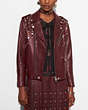 COACH®,MOTO JACKET WITH BEATNIK RIVETS,Leather,Maroon,Front View