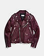 COACH®,MOTO JACKET WITH BEATNIK RIVETS,Leather,Maroon,Scale View