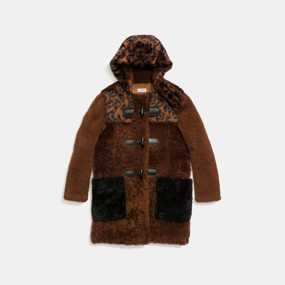 COACH®: Shearling Mix Duffle Coat