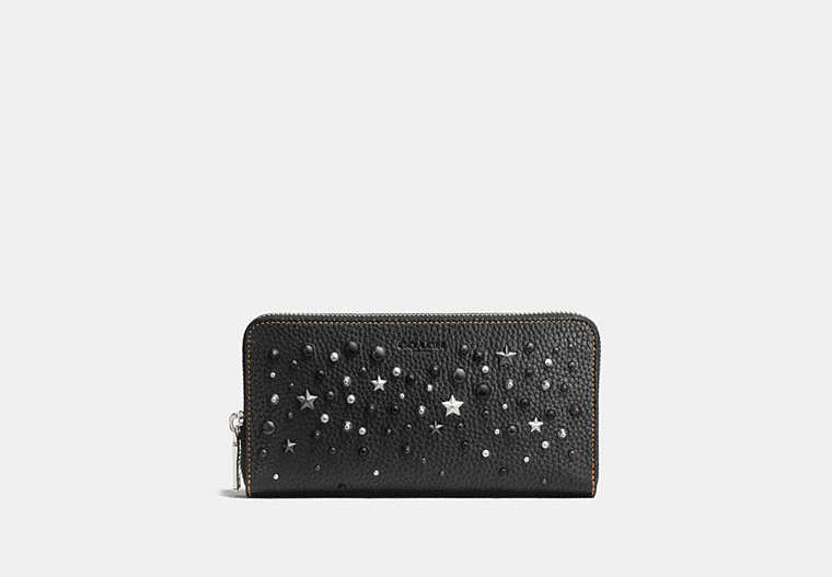 COACH®,ACCORDION WALLET WITH MIXED STUDS,Leather,Black,Front View