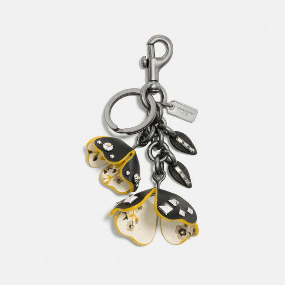 COACH®,FLORAL PRINTED TEA ROSE BAG CHARM,Mixed Material,Black,Front View
