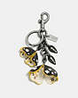COACH®,FLORAL PRINTED TEA ROSE BAG CHARM,Mixed Material,Black,Front View