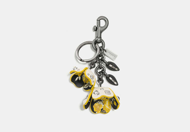 COACH®,FLORAL PRINTED TEA ROSE BAG CHARM,Mixed Material,Black/Chalk,Front View