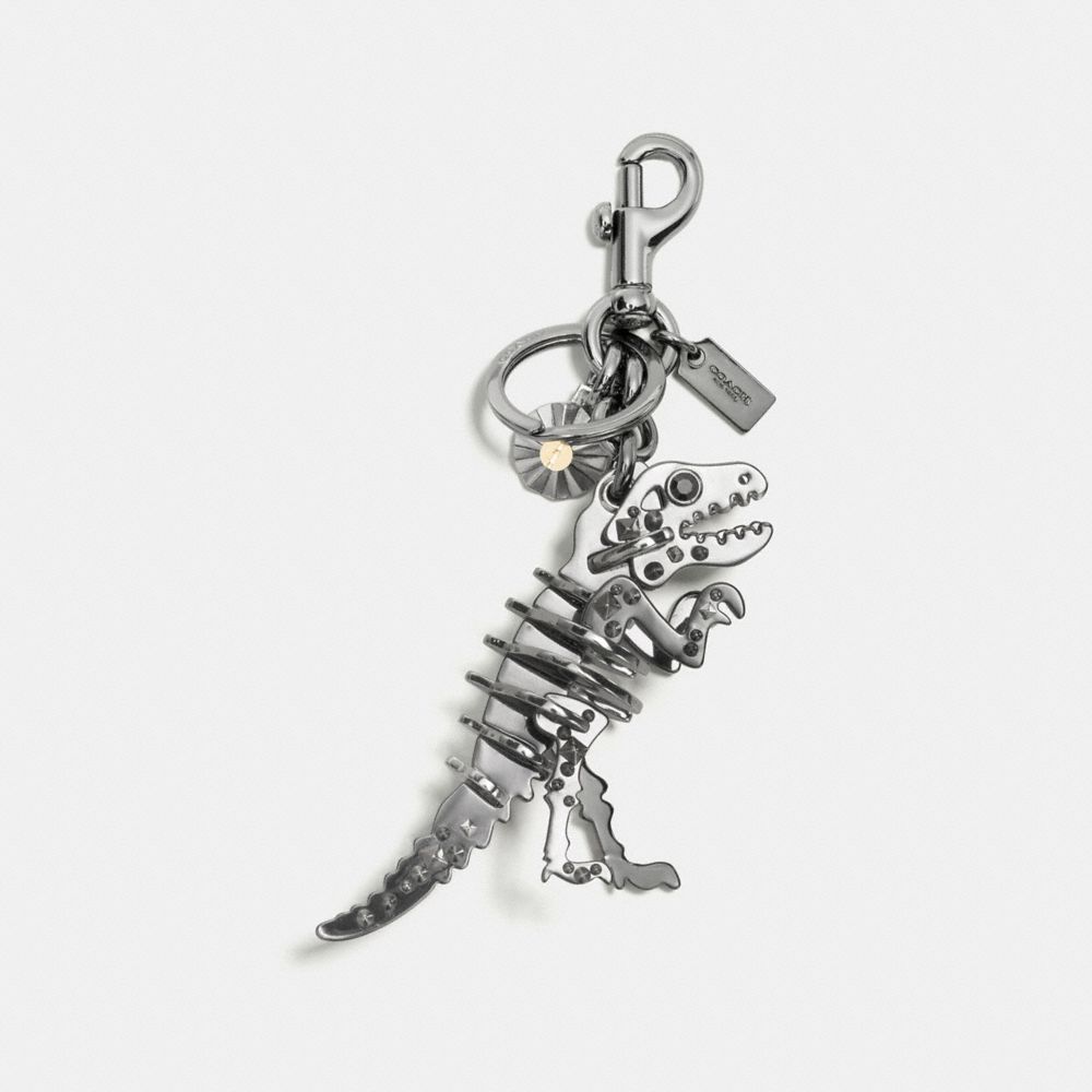 COACH®,STUDDED REXY BAG CHARM,Metal,Silver/Black,Front View