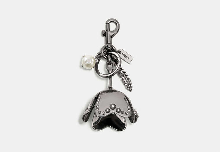 COACH®,STUDDED LARGE TEA ROSE BAG CHARM,Metal,Silver/Black,Front View