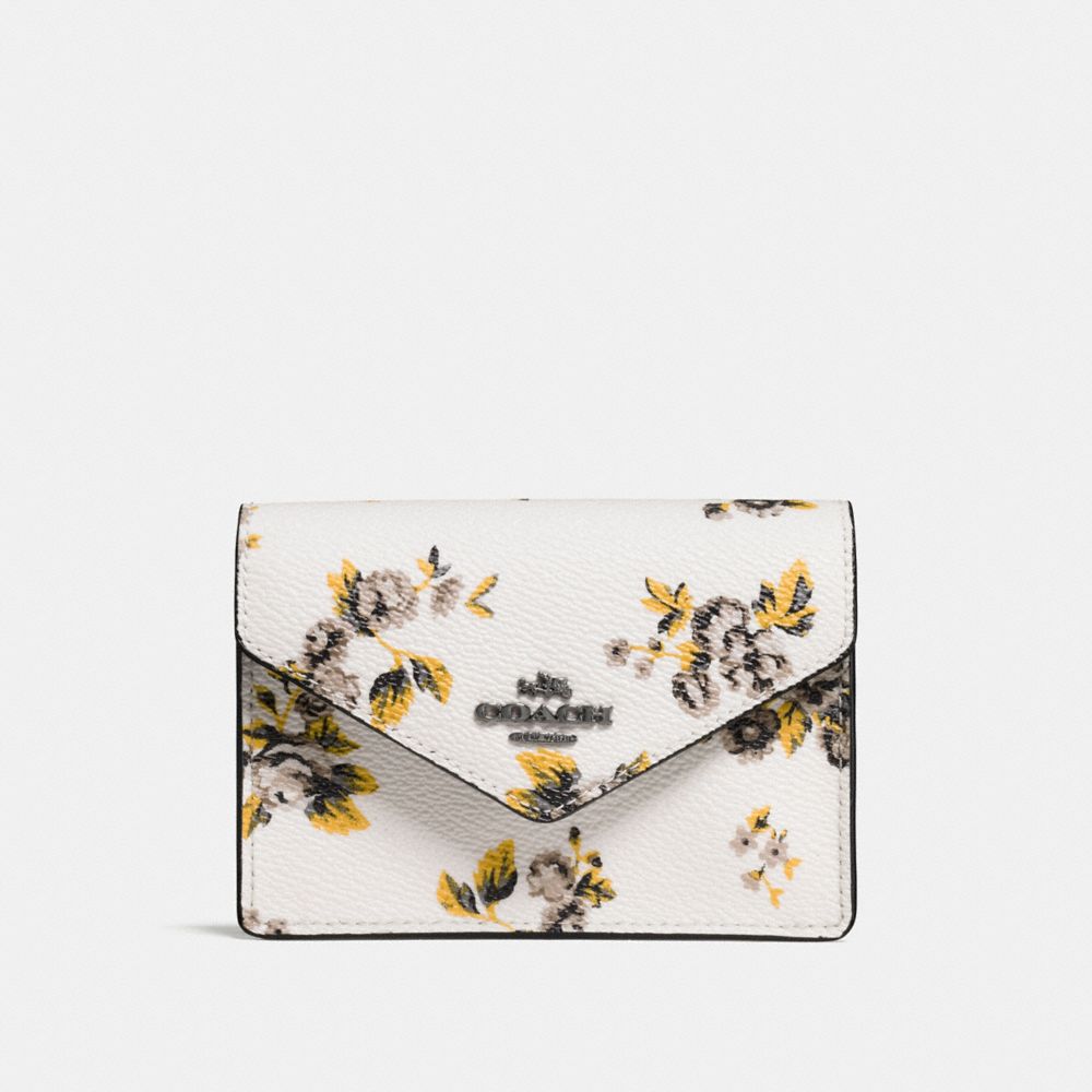 COACH®,ENVELOPE CARD CASE WITH PRAIRIE PRINT,pvc,Dark Gunmetal/Prairie Print Chalk,Front View