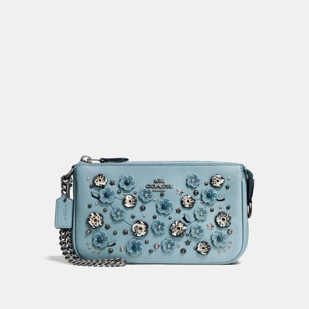 COACH®,NOLITA WRISTLET 19 WITH TEA ROSE AND SNAKESKIN DETAIL,Leather,Gunmetal/Cloud Multi,Front View