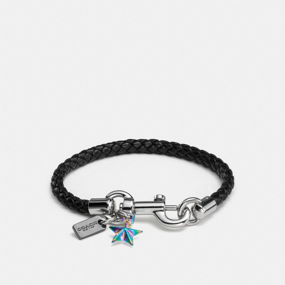 COACH®,COACH CHARMS FRIENDSHIP BRACELET,Mixed Material,Silver/Black,Front View