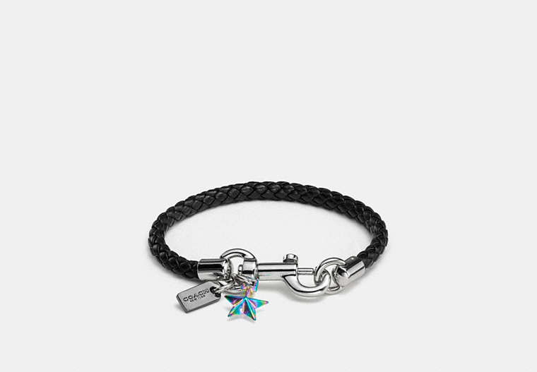 COACH®,COACH CHARMS FRIENDSHIP BRACELET,Mixed Material,Silver/Black,Front View