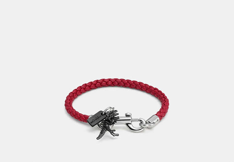 COACH®,COACH CHARMS FRIENDSHIP BRACELET,Mixed Material,Silver/CHERRY,Front View