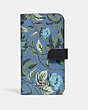 COACH®,IPHONE X/XS FOLIO WITH SLEEPING ROSE PRINT,Leather,Blue/Multi,Front View