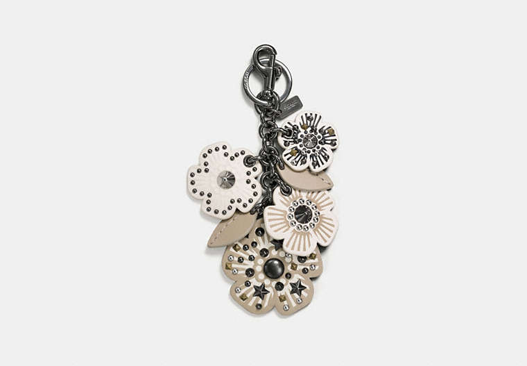COACH®,WILLOW FLORAL MIX BAG CHARM,Mixed Material,Black/Chalk,Front View image number 0