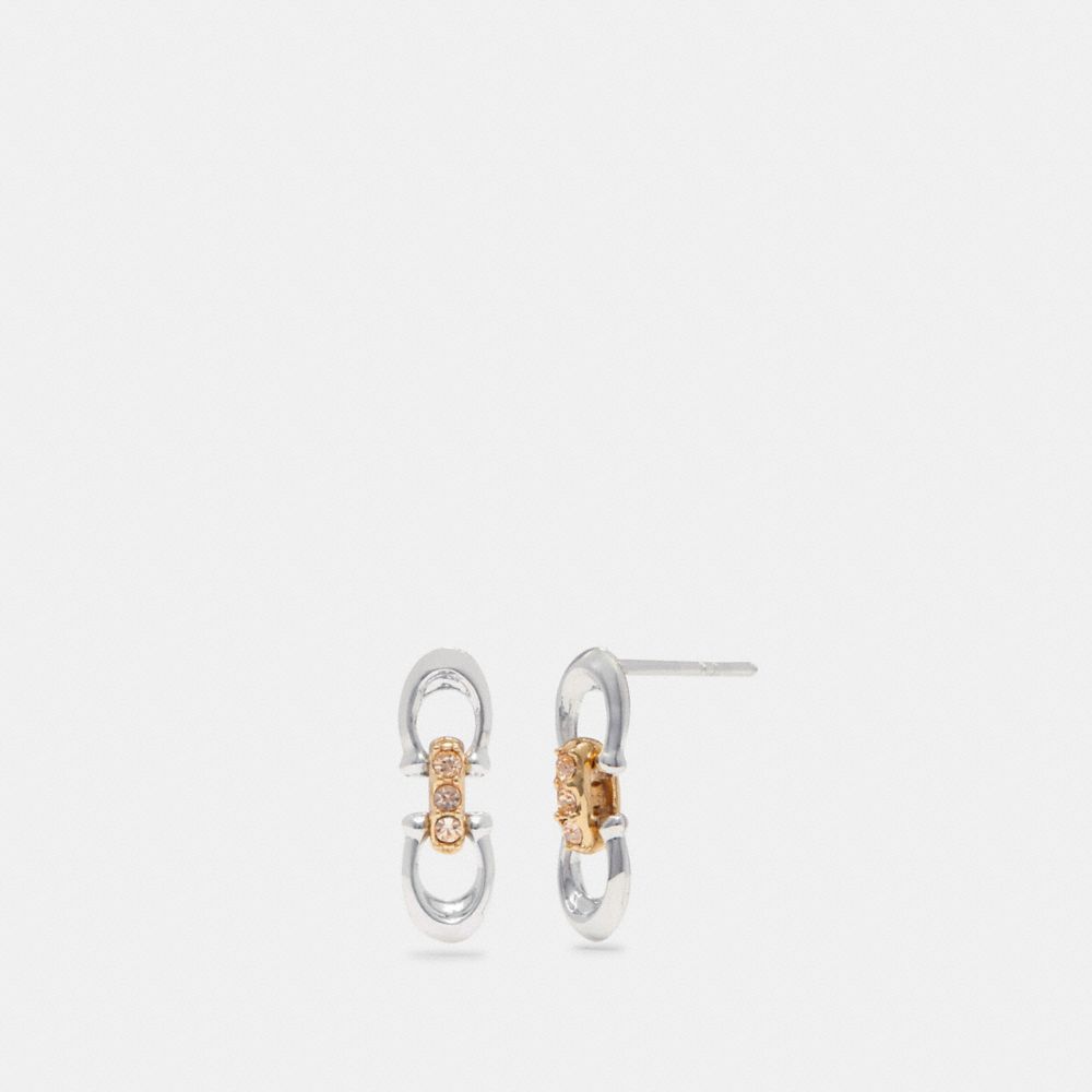 COACH®,LINKED SIGNATURE STUD EARRINGS,Silver/Gold,Front View
