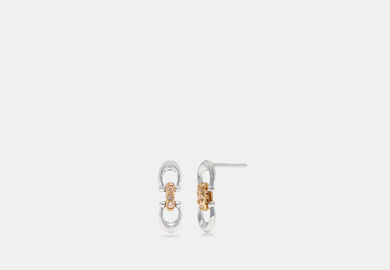 COACH®,LINKED SIGNATURE STUD EARRINGS,Metal,Silver/Gold,Front View