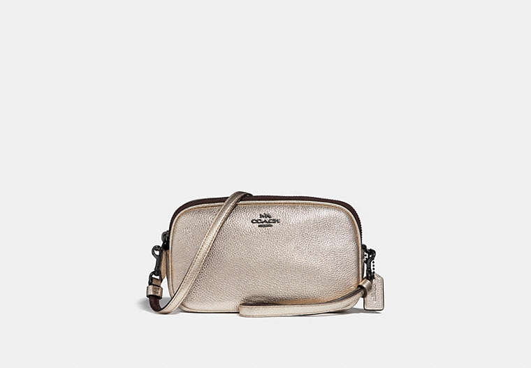 COACH®,SADIE CROSSBODY CLUTCH,Leather,Gunmetal/Platinum,Front View image number 0