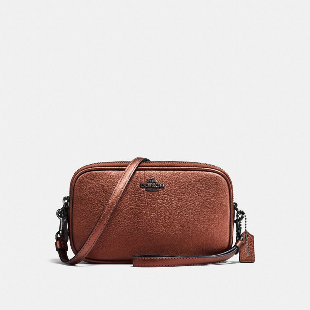 COACH®,SADIE CROSSBODY CLUTCH,Leather,Metallic Rust/Matte Black,Front View