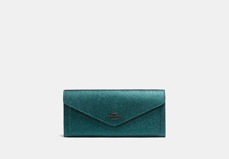COACH®,SOFT WALLET,pusplitleather,DK/Metallic Mineral,Front View