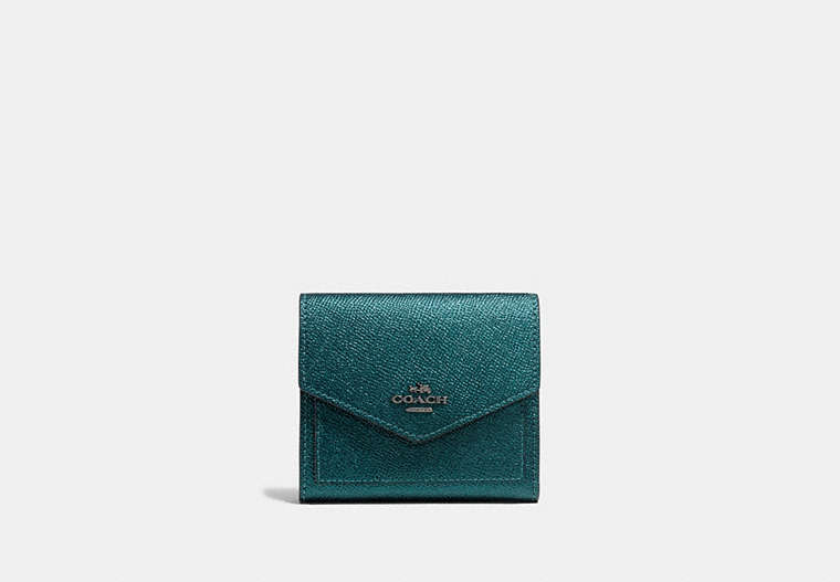 COACH®,SMALL WALLET,Leather,DK/Metallic Mineral,Front View