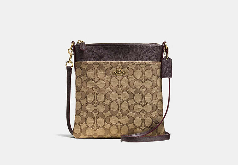 COACH®,MESSENGER CROSSBODY IN SIGNATURE JACQUARD,Coated Canvas,Mini,Khaki/Brown/Light Gold,Front View