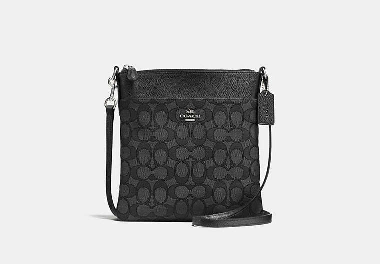 COACH®,MESSENGER CROSSBODY IN SIGNATURE JACQUARD,Coated Canvas,Mini,Silver/Black Smoke,Front View
