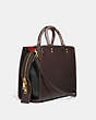COACH®,ROGUE BAG IN COLORBLOCK WITH SNAKESKIN DETAIL,Pebble Leather/Exotic,Medium,Brass/Oxblood Multi,Angle View