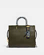 COACH®,ROGUE BAG IN COLORBLOCK WITH SNAKESKIN DETAIL,Pebble Leather/Exotic,Medium,Brass/OLIVE,Front View